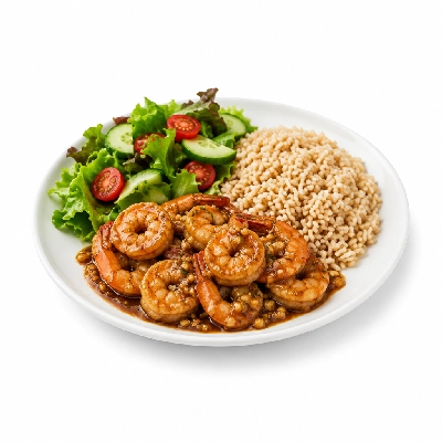 Pick Up Stix Wok Wise Combos Garlic Shrimp with Brown Rice & Salad
