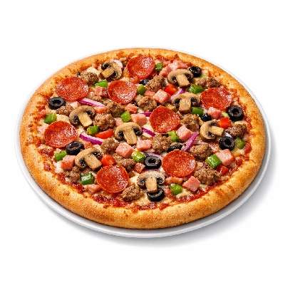 Pizza, 14 Inch, Regular Crust, Meat and Vegetable Topping