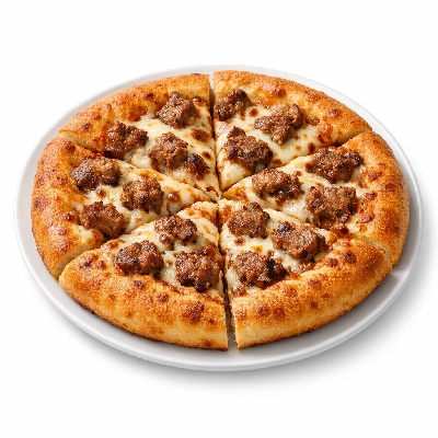 Pizza, meat topping, thick crust