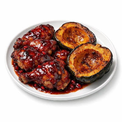 Pomegranate Glazed Chicken with Roasted Acorn Squash