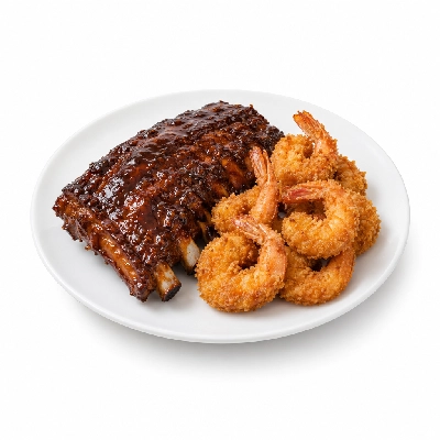 Ponderosa & Bonanza Steakhouse Combos Half Rack BBQ Ribs and Fried Shrimp