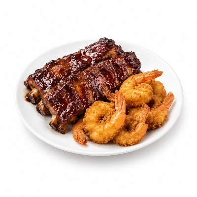 Ponderosa & Bonanza Steakhouse Combos without Sides Half Rack BBQ Ribs and Fried Shrimp