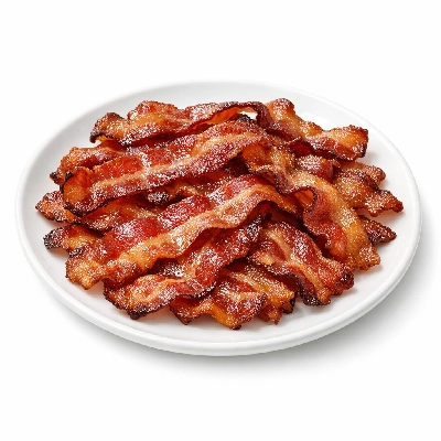 Pork cured bacon cooked broiled pan-fried or roasted