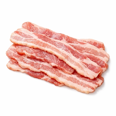 Pork cured breakfast strips raw or unheated