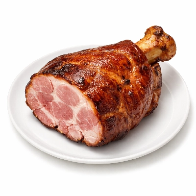 Pork cured ham and water product shank bone-in separable lean only heated roasted