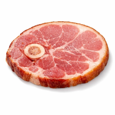 Pork cured ham and water product slice bone-in separable lean fat unheated