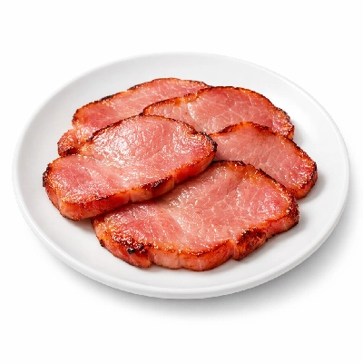 Pork cured ham and water product slice boneless separable lean only heated pan-broil