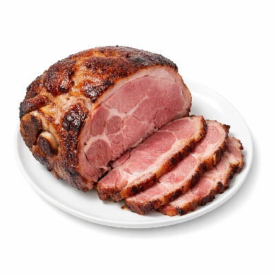 Pork cured ham rump bone-in separable lean and fat heated roasted