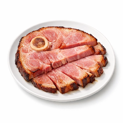Pork cured ham slice bone-in separable lean and fat heated pan-broil