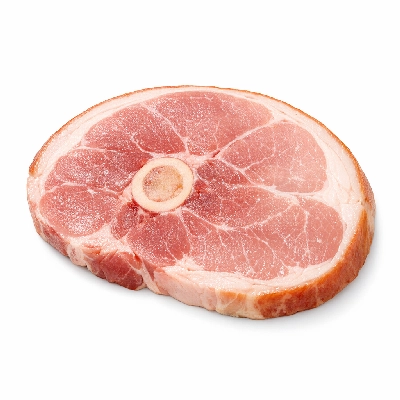 Pork cured ham slice bone-in separable lean and fat unheated