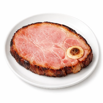 Pork cured ham slice bone-in separable lean only heated pan-broil