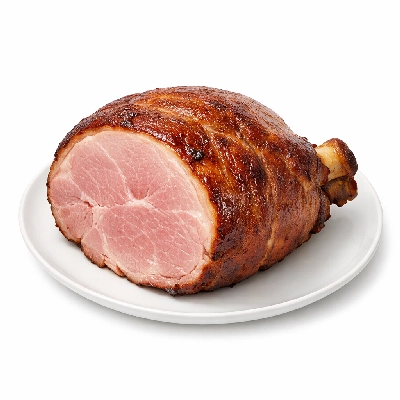Pork cured ham -- water added rump bone-in separable lean and fat heated roasted