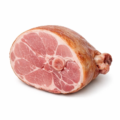 Pork cured ham -- water added rump bone-in separable lean and fat unheated