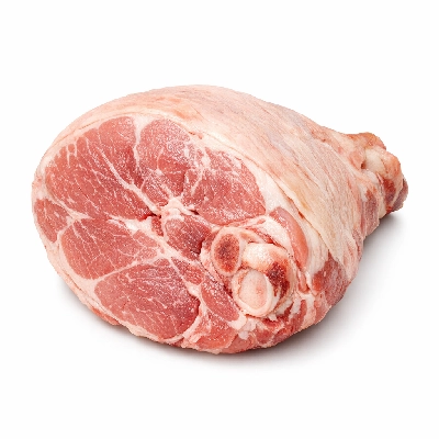 Pork cured ham -- water added shank bone-in separable lean and fat unheated