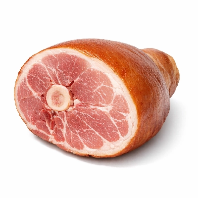 Pork cured ham -- water added shank bone-in separable lean only unheated