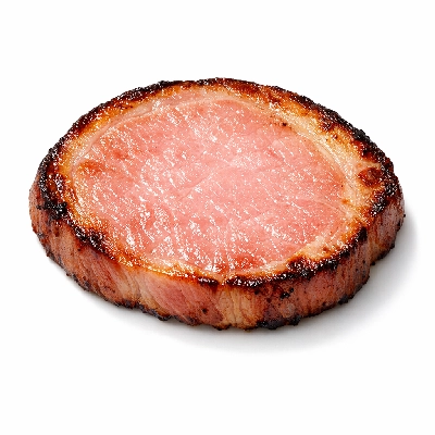 Pork cured ham -- water added slice boneless separable lean and fat heated pan-broil
