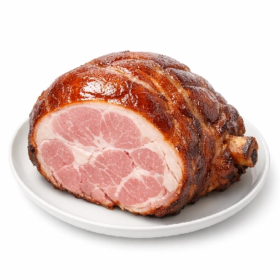 Pork cured ham -- water added whole boneless separable lean and fat heated roasted