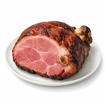 Pork cured ham with natural juices rump bone-in separable lean only heated roasted