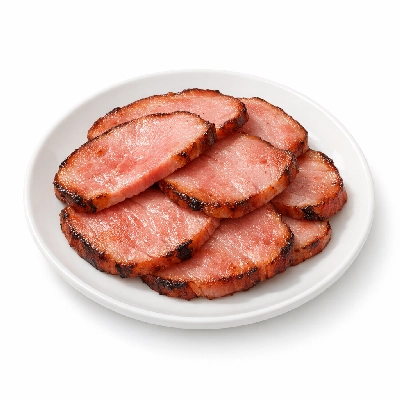 Pork cured ham with natural juices slice boneless separable lean only heated pan-broil