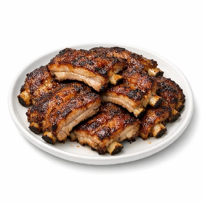 Pork fresh backribs separable lean and fat cooked roasted