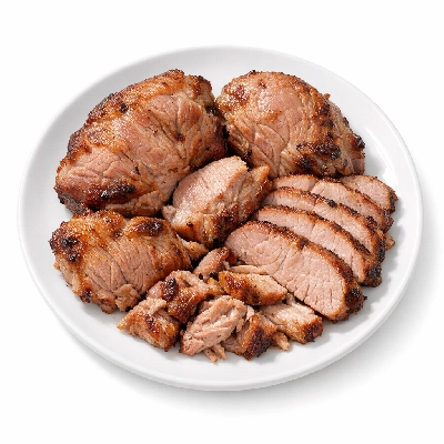 Pork fresh composite of trimmed retail cuts leg loin shoulder and spareribs separable lean fat cooked