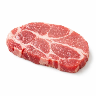 Pork fresh enhanced shoulder (boston butt) blade (steaks) separable lean and fat raw