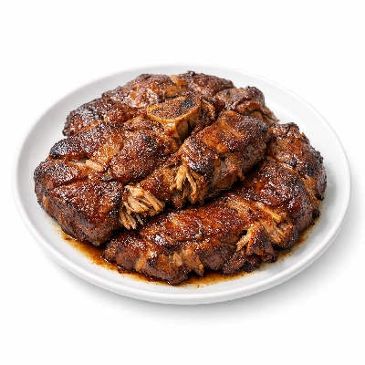 Pork fresh enhanced shoulder (boston butt) blade (steaks) separable lean only cooked braised