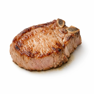 Pork fresh loin center chops bone-in separable lean and fat cooked braised