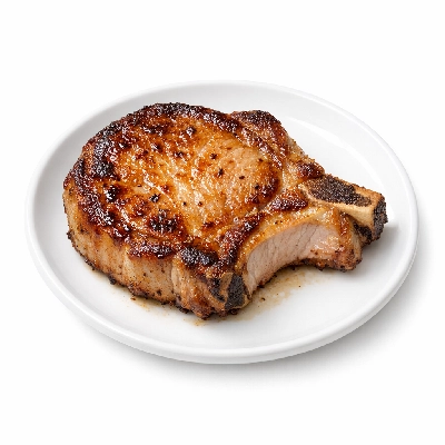 Pork fresh loin center chops bone-in separable lean and fat cooked pan-fried