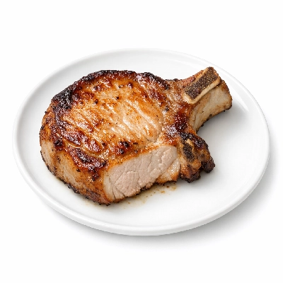 Pork fresh loin center chops bone-in separable lean only cooked braised