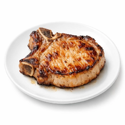 Pork fresh loin center chops bone-in separable lean only cooked broiled