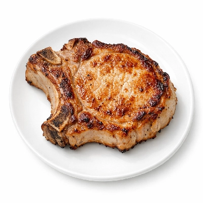 Pork fresh loin center chops bone-in separable lean only cooked pan-fried