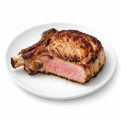 Pork fresh loin center rib chops bone-in separable lean and fat cooked broiled