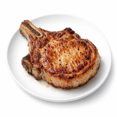 Pork fresh loin center rib chops bone-in separable lean and fat cooked pan-fried