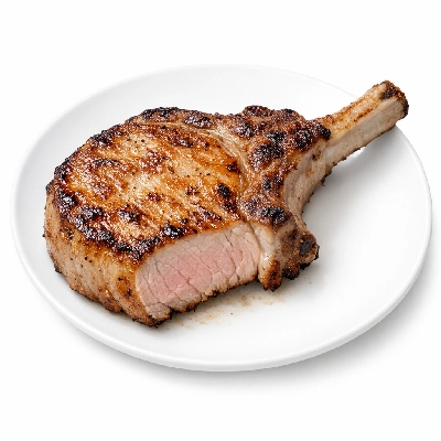 Pork fresh loin center rib chops bone-in separable lean only cooked broiled