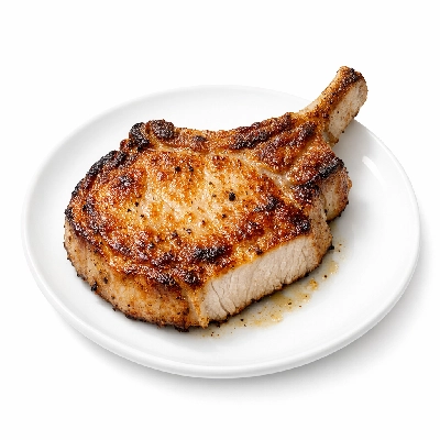 Pork fresh loin center rib chops bone-in separable lean only cooked pan-fried