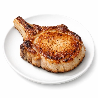 Pork fresh loin center rib chops boneless separable lean and fat cooked pan-fried
