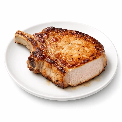 Pork fresh loin center rib chops boneless separable lean only cooked pan-fried