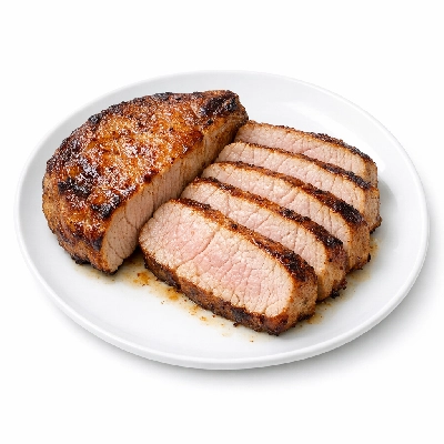 Pork fresh loin top chops boneless separable lean and fat cooked braised