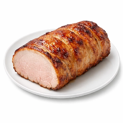 Pork fresh loin whole separable lean and fat cooked roasted