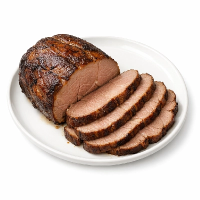 Pork leg sirloin tip roast boneless separable lean and fat cooked braised