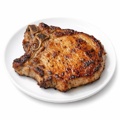 Pork fresh loin blade chops bone-in separable lean only cooked pan-fried