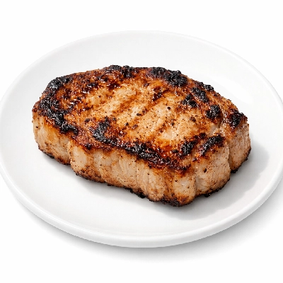 Pork fresh loin center rib chops boneless separable lean and fat cooked broiled