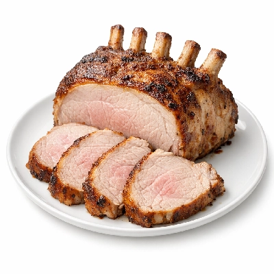 Pork fresh loin center rib roasts boneless separable lean and fat cooked roasted