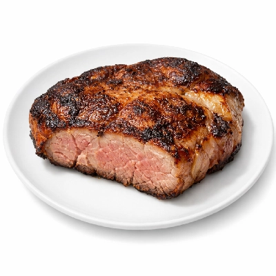 Pork loin leg cap steak boneless separable lean and fat cooked broiled