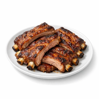 Pork products loin fresh backribs bone-in cooked-roasted lean only