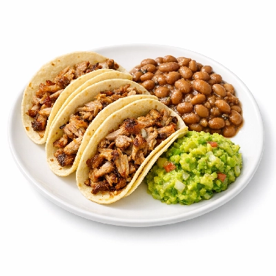 Pork Soft Tacos with Beans & Guacamole