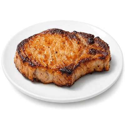 Pork top loin chops boneless lean meat and fat broiled