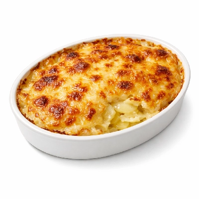 Potatoes au gratin home-prepared from recipe using margarine