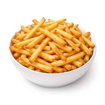 Potatoes french fried all types salt added in processing frozen home-prepared oven heated